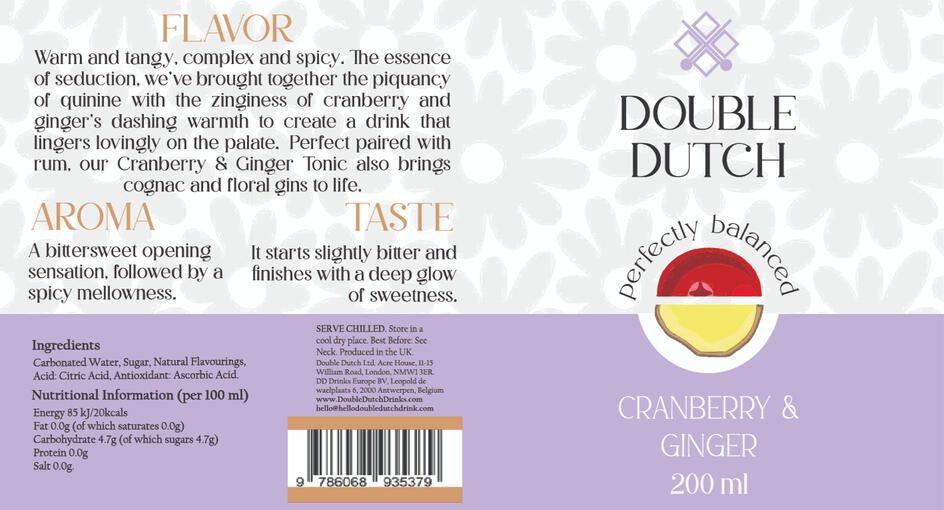 "Double Dutch" Bottle Label Redesign, Cranberries&Ginger